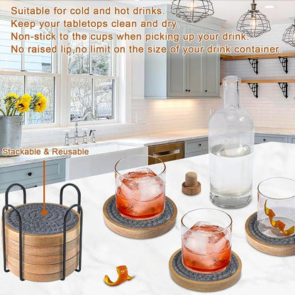 Wood Coasters for Drinks, Eykao Absorbent Coaster Sets of 8, Woven Drink - Image 4