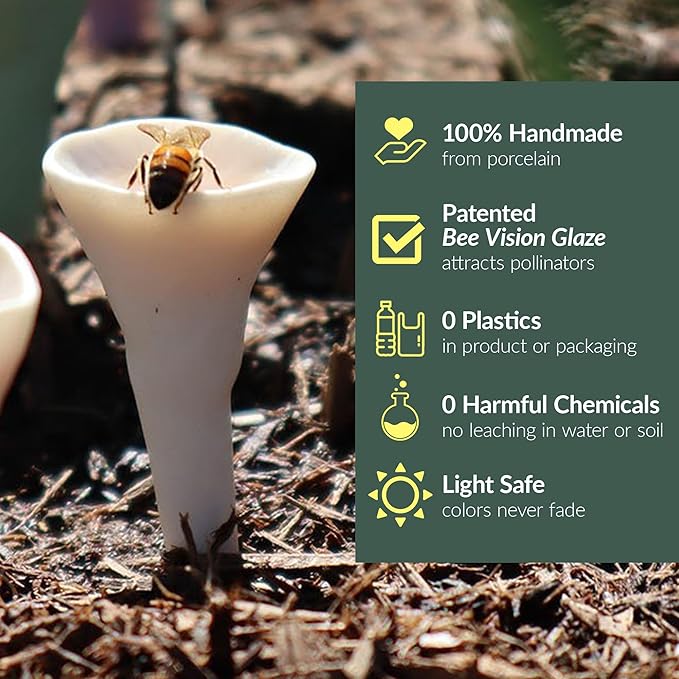 5 Pack, Bee Watering Station, 100% Handmade Porcelain, Bee and Butterfly Feeder - Image 2