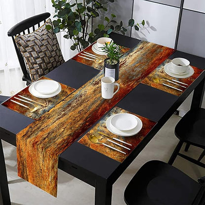 Brown Rust Table Runner and Placemats Set of 6, Linen 90" Long | Abstract by TQFZP
