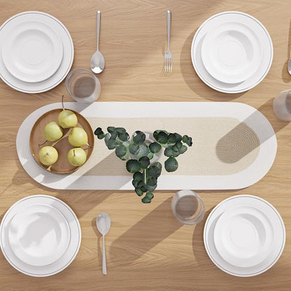 Encasa XO Dining Table Runner, Handmade Ribbed Cotton 12"x36" Beige & Off White - Image 3