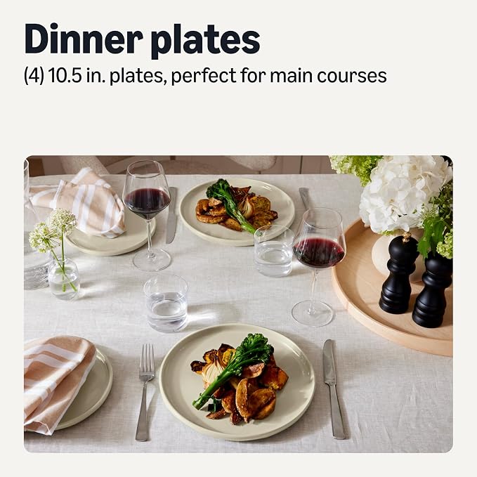 Amazon Basics Glazed Stoneware Dinner Plates, Ceramic 4-Piece Set, Microwave - Image 2