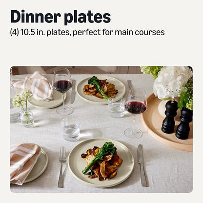Amazon Basics Glazed Stoneware Dinner Plates, Ceramic 4-Piece Set, Microwave - Image 2