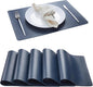 DOLOPL Placemats Set of 6, Wipeable Faux Leather Heat Resistant Place Mats - Anti Slip Table Place Mats, Washable Outdoor Tablemats for Kitchen Dining Room Table Decorations, Navy Blue
