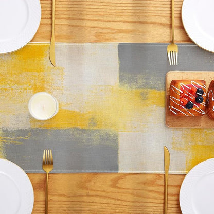 Yellow and Grey Table Runner 13x72 Inch Modern Abstract Art Painting Kitchen - Image 5