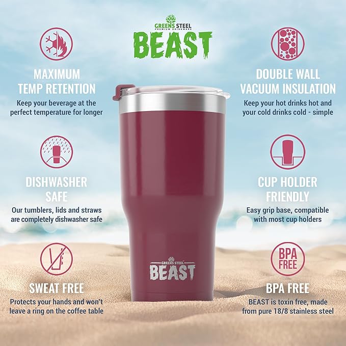 Beast 40 oz Tumbler Stainless Steel Vacuum Insulated Coffee Ice Cup Double Wall Travel Flask (Cranberry Red)