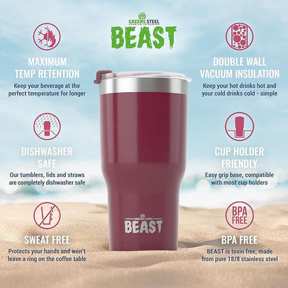 Beast 40 oz Tumbler Stainless Steel Vacuum Insulated Coffee Ice Cup Double Wall Travel Flask (Cranberry Red)