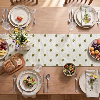 Artoid Mode Green Pom Pom Tulle Table Runner, Seasonal Washable Kitchen Dining - Image 4