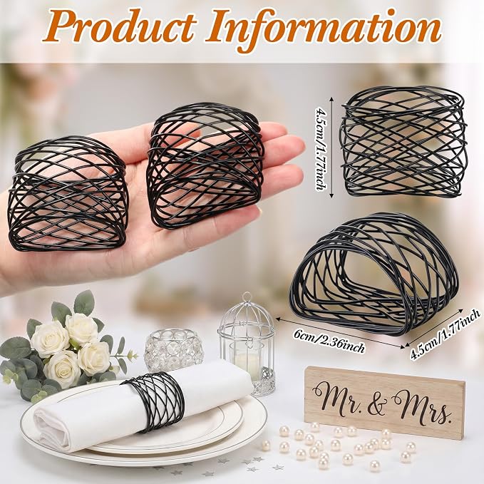 LemonRoad 12 Pcs Black Twisted Wire Mesh Napkin Rings Metal Napkin Holders - Image 3