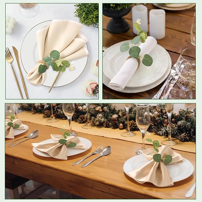 APTWOW Spring Napkin Rings Set of 12, Boho Eucalyptus Leaf Napkins Rings - Image 7