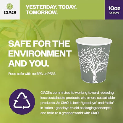 CIAO! 10oz Paper Hot Cup, Rooted Olive Print - Image 5
