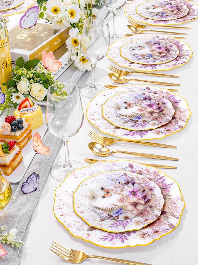 20Pack Spring Plates Flower- Baroque Fancy Butterfly Plates Disposable - Image 5