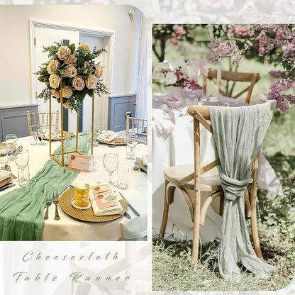 6 Pcs Sage Green Cheesecloth Table Runner 10FT Runner - Image 5