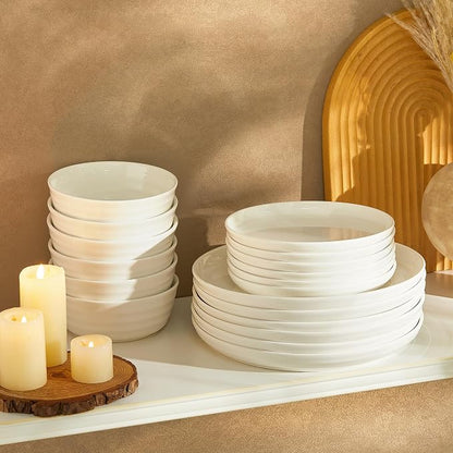 Sweese Plates and Bowls Sets, 18 Pieces Modern Porcelain Dinnerware Set by Sweese