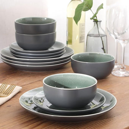 Gibson Elite Pine Coast Plates and Bowls Sets, 12-Piece Stoneware Dinnerware - Image 7