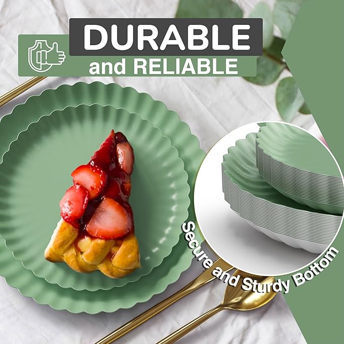 Trendables Floral Paper Plates 8.5 Inch & 10.5 Inch 40 Pcs Dinner Plate Set Fancy Disposable Plates for Party for 20 Guests 20 X 8 & 20 X 10 Large & Small Paper Plate Set for Parties Matcha