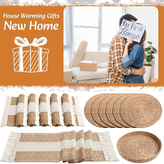 Boho Placemats 4/6/8 Set of Round Woven Placemat Macrame Style Bicolor - Image 7