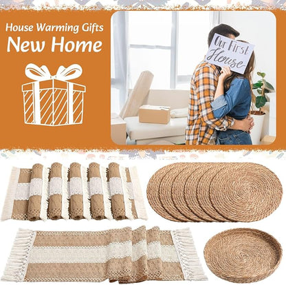 Boho Placemats 4/6/8 Set of Round Woven Placemat Macrame Style Bicolor - Image 7