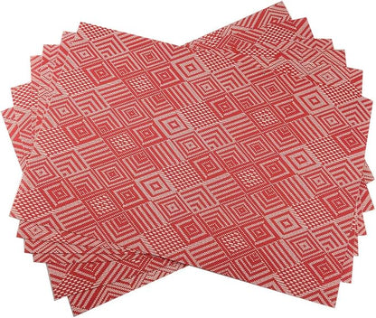 Gugrida Luxury Placemats Set of 6, Heat-Resistant, Stain Resistant PVC Table Mats (Red Argyle)