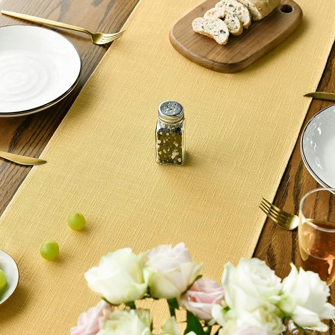 Artoid Mode Yellow Tassel Table Runner, Summer Linen Blend Rustic Farmhouse - Image 7