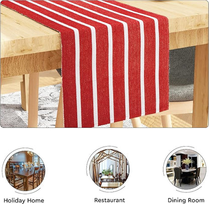 Encasa XO Table Runner, Yarn Dyed Ribbed Cotton 13"x98" | Roma Red Stripes - Image 4