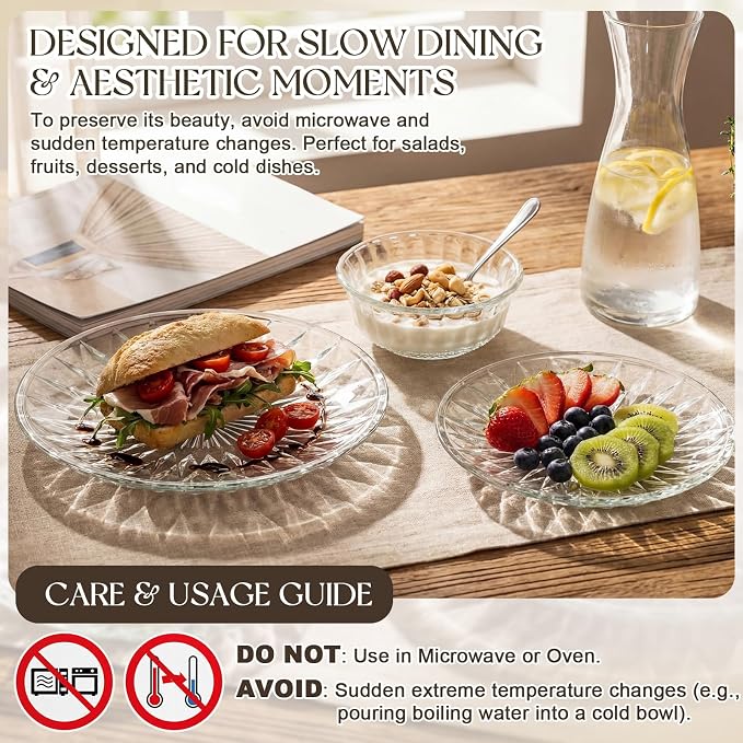 Havawish 18 Pcs Glass Dinnerware Set, Flowers | Clear Glass Plate and Bowl Sets - Image 5