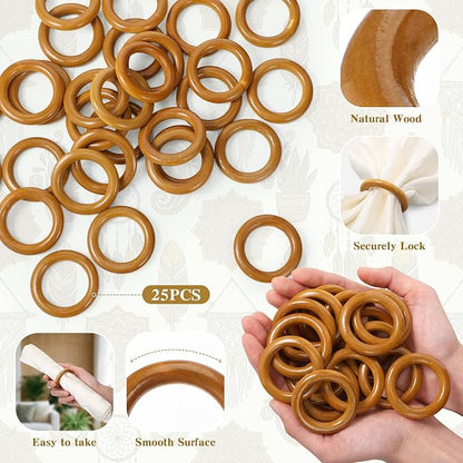 Thenshop 25 Pcs Decorative Wooden Napkin Rings Bulk Exquisite Round Dining - Image 3