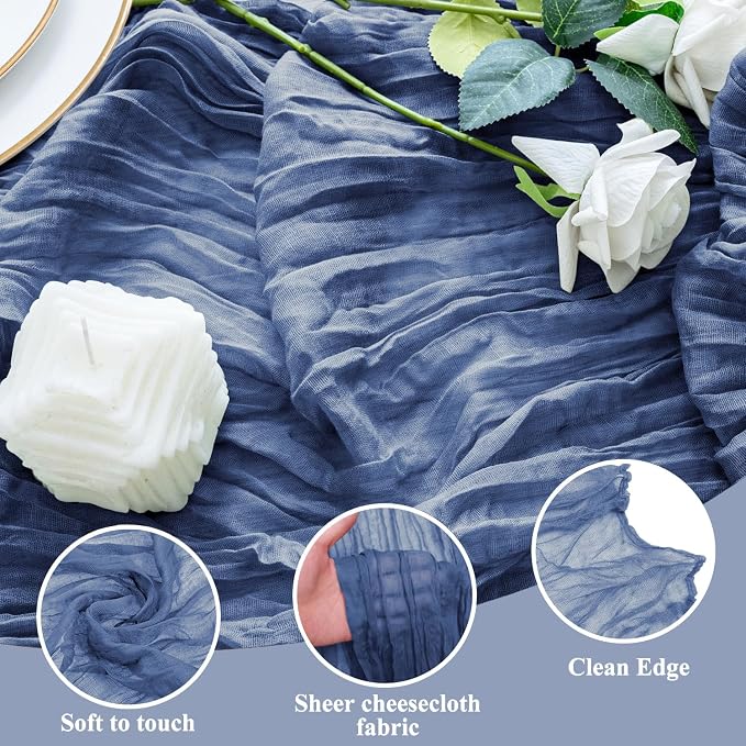 Cheesecloth Table Runner 10FT 6Pcs Blue Boho Gauze Sheer Runners | Cheese Cloth - Image 3