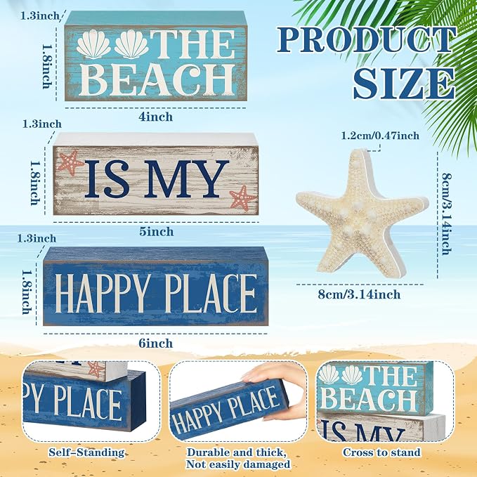 Moucuny 4 Pcs Summer Table Decoration Beach Tiered Tray Decor Starfish Coastal - Image 4