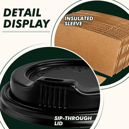 16 oz Coffee Cups with Lids and Sleeves 100 Pack, Thickened Paper Cups - Image 4