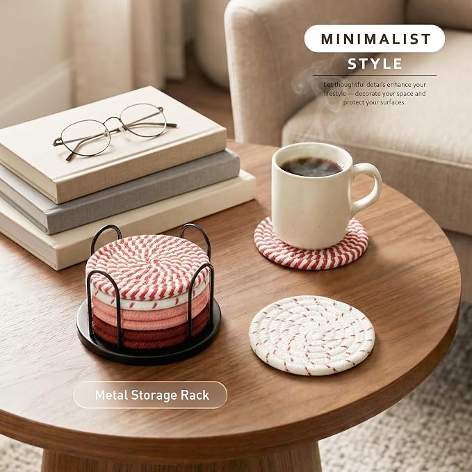 Lazebox Coasters Set of 8 for Drinks, 4 Inch Large Coasters for Coffee Table - Image 2