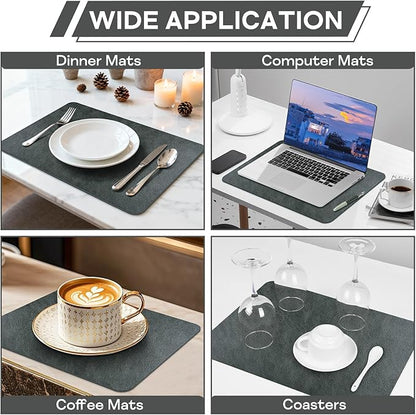 Faux Leather Placemats Set of 6, Washable Place Mats, Wipeable Waterproof Oil-Proof Heat Resistant Table Mats, Non-Slip Vinyl Placemats Rectangular Place Mat for Table Indoor Outdoor (Gray)