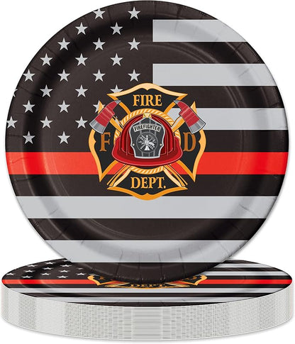Havercamp Thin Red Line Plates-24 Pack-9 Inch-Firefighter Party Plates | Set of by Havercamp
