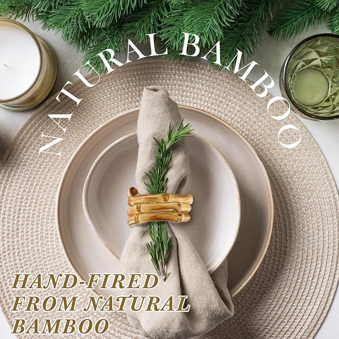 FoldTier Set of 8 Bamboo Napkin Rings Handmade Natural Napkin Holder Rings - Image 5