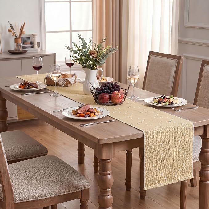Artoid Mode Burlap Brown Farmhouse Rustic Cotton Woven Table Runner, Seasonal - Image 6