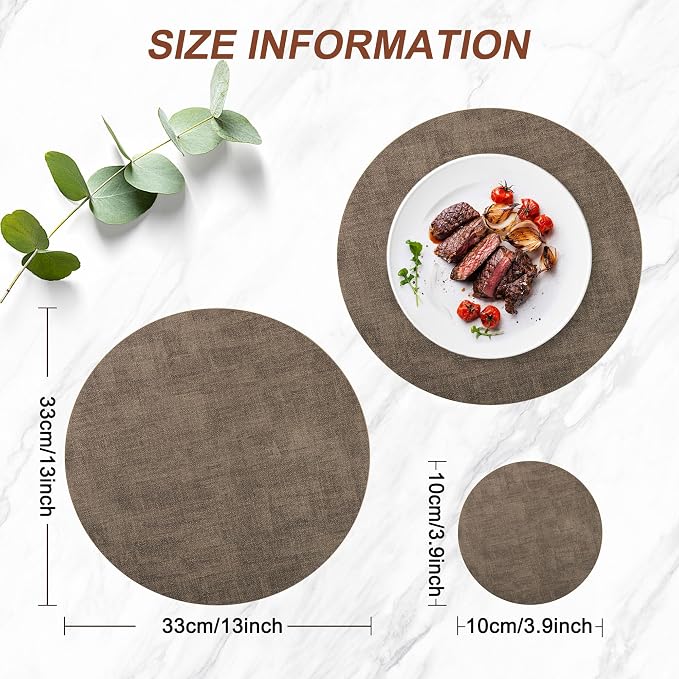Round Faux Leather Placemats and Coasters, Reversible Heat Resistant Non-Slip - Image 3