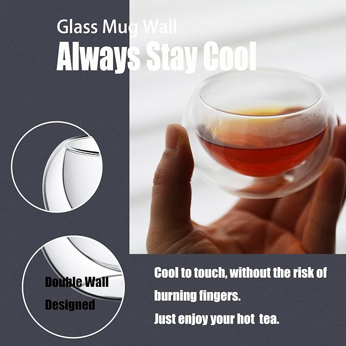 PunPun 2.7oz. 80ml Double Wall Borosilicate Glass Tea Cups Espresso Cups - Image 3