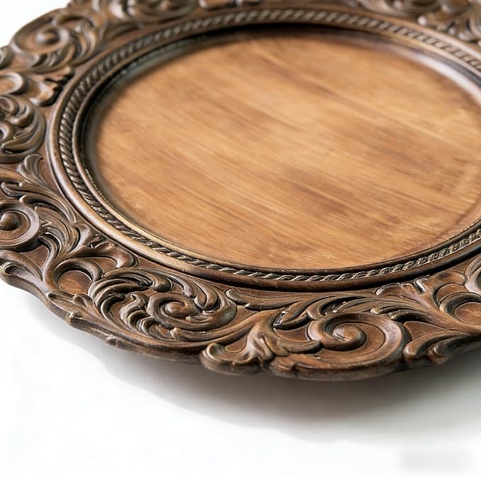 Brown Charger Plates Set of 6, Faux Wood Plate Chargers, 13 Inch Plastic Charger - Image 11