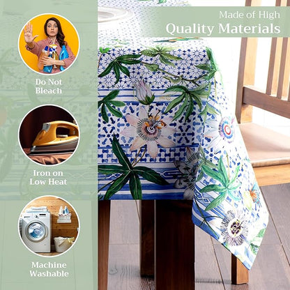 Maison d' Hermine Table Cloth Rectangle Table 100% Cotton 54 x 72 Inches Tablecloth Reusable Decorative for Dining Room Farmhouse Home Valentines Day Decorations Spring Summer - Passiflora