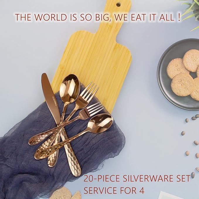 Hammered Silverware Set 20-Piece, 18/10 Stainless Steel Flatware Cutlery - Image 6