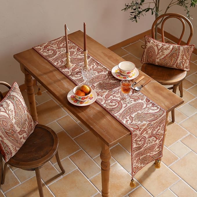 Designer French Linen Table Runner, Cashew Pattern, Dining Table, Kitchen Decor - Image 9