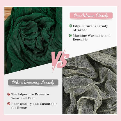Emerald Green Table Runner, 10 Ft 120 in Cheesecloth Table Runner, Fall Table Runners for Wedding, Party,Bridal Shower, Boho Table Runners for Christmas