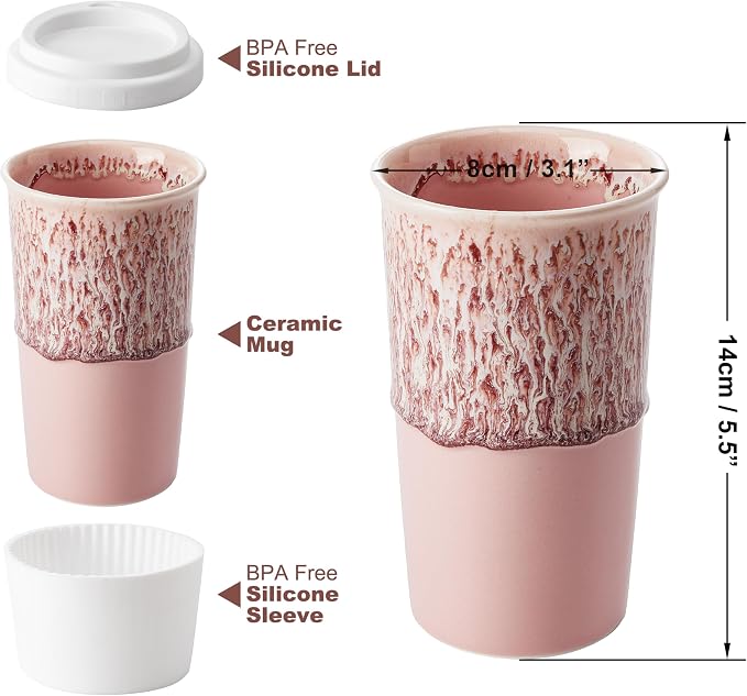 Ceramic Travel Mug with Lid – Cute Aesthetic Coffee Cup - Image 2