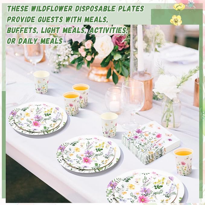 250 Pcs Wildflower Party Decorations Include Spring Summer Floral Paper Plates - Image 5