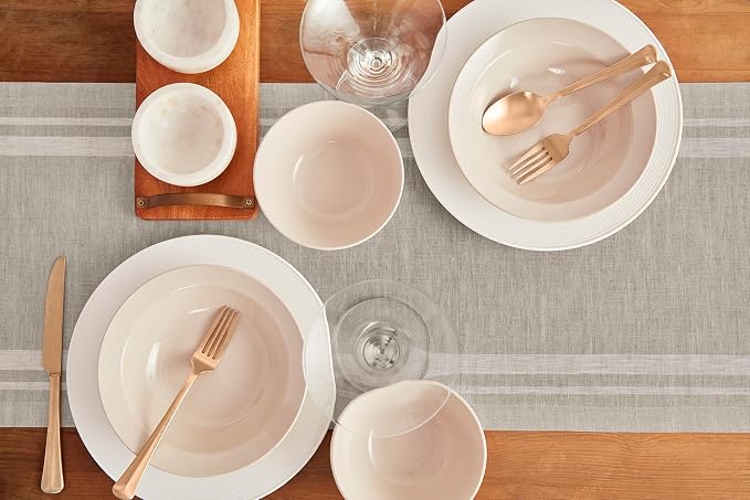 Solino Home 100% Pure Linen Table Runner, 14 x 90 in, French Stripe | Table - Image 3