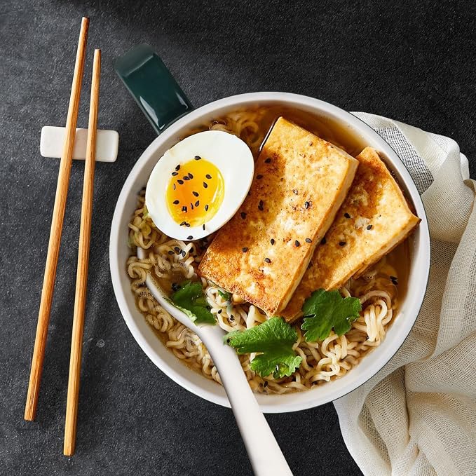 Soup Bowls with Handles & Spoons, 30oz Ceramic Ramen Bowl with Lid, Large Soup - Image 4