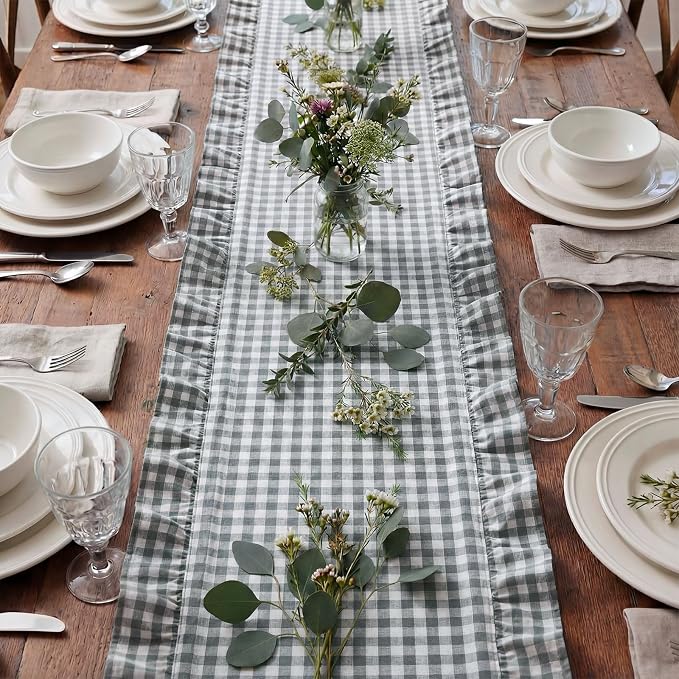 HunnmingRe 1 Pc Gingham Table Runner Light Grey, 72 X 13.8 Inch | Cotton - Image 5
