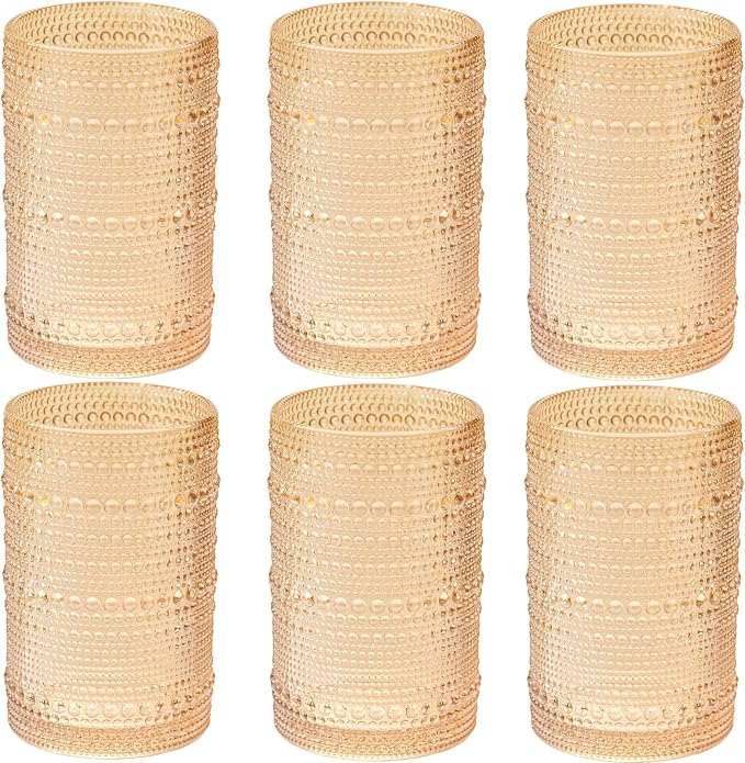 XKXKKE Amber Hobnail Beaded Drinking Glasses Set of 6, 15 oz Vintage Glassware by XKXKKE