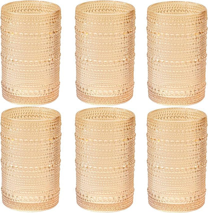 XKXKKE Amber Hobnail Beaded Drinking Glasses Set of 6, 15 oz Vintage Glassware by XKXKKE