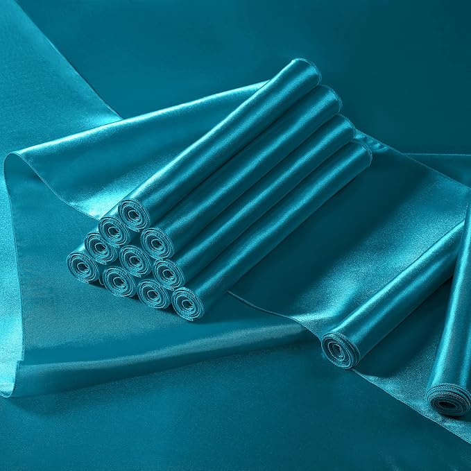 Manyshofu Teal Blue Satin Table Runner 12x108 - Image 7