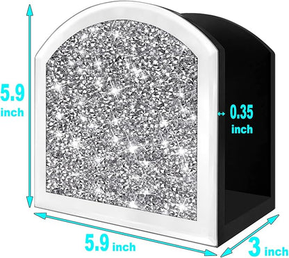 Wocred Mirror Napkin Holder,Crystal Crushed Diamond Vertical Holder,Cute Glass Mirror Napkin Holder for Counter or Table.(5.9”X5.9”X3”)